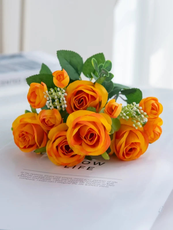Silk Rose Artificial Bouquet – Wedding, Home & Garden Decor Artificial Flower Bouquet Babs Orange 1 pc