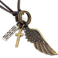 Vintage Leather Feather Pendant Necklace – Unisex Jewelry Pendant Necklace Babs Bronze