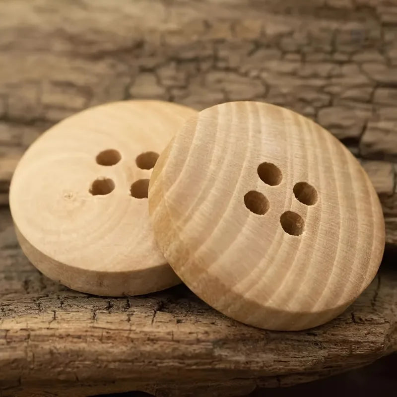 Natural Wood Buttons 4-Hole for Sewing & Crafts | Set Wood Sewing Buttons Babs