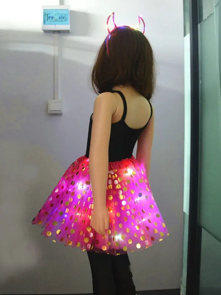 Light-Up Tutu Skirt & Animal Headband – Girls Glow Party Girls Glow Costume Babs rosy devil for 3-10 years girls