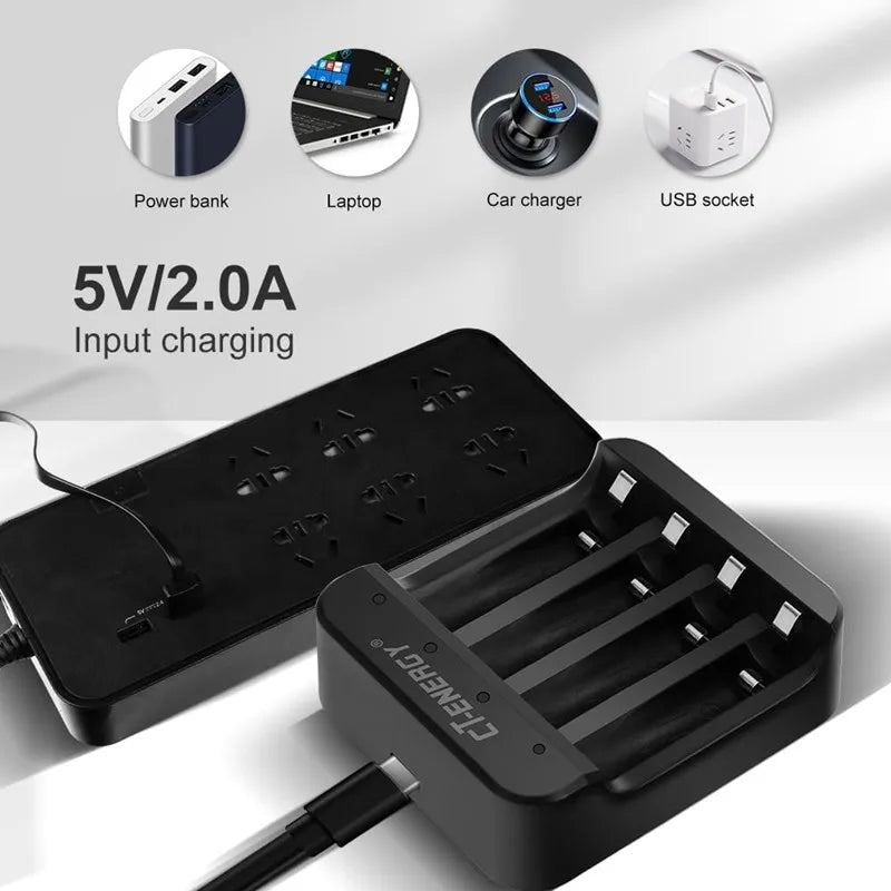 Alasicka 1.5V AA/AAA Lithium Battery Fast Charger 4-Slot USB-C Battery Charger Babs