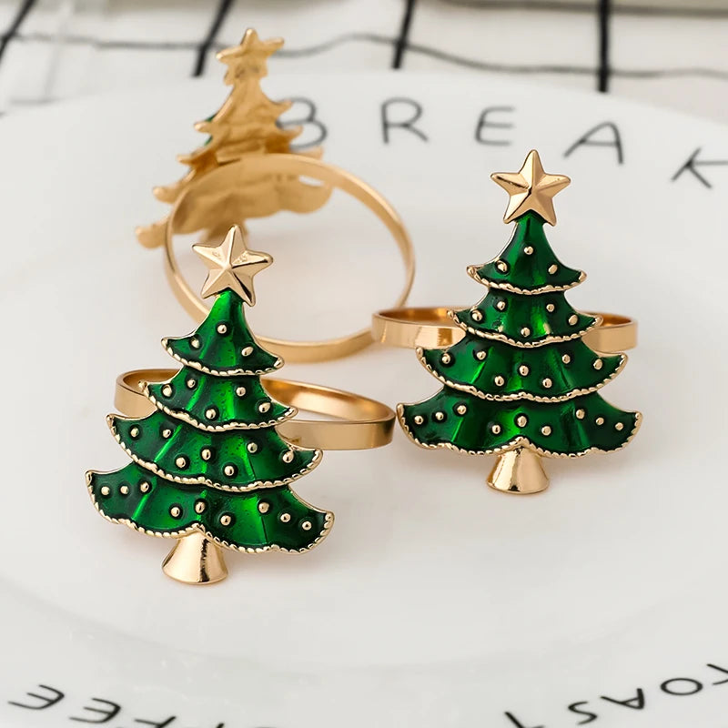 Christmas Napkin Rings Xmas Tree Table Decoration Set 1/6 Pcs Napkin Rings Babs