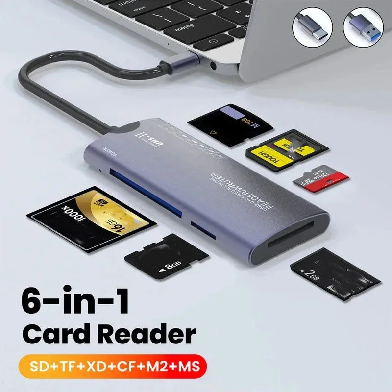 KEBIDUMEI 6-in-1 USB 2.0 Memory Card Reader SD TF XD CF M2 Memory Card Reader Babs