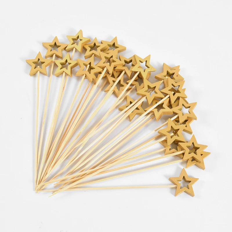 50Pcs Star Bamboo Cocktail Picks – Party Fruit Skewers Disposable Bamboo Picks Babs