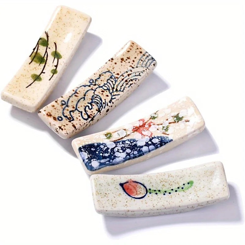 4-Pack Porcelain Chopstick Holder & Spoon Rest | Ceramic Set Chopstick Holder Set Babs 4pcs