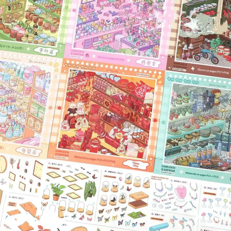3D Shop Scene DIY Sticker Book – 10-in-1 Scrapbook Album DIY Craft Sticker Book Babs