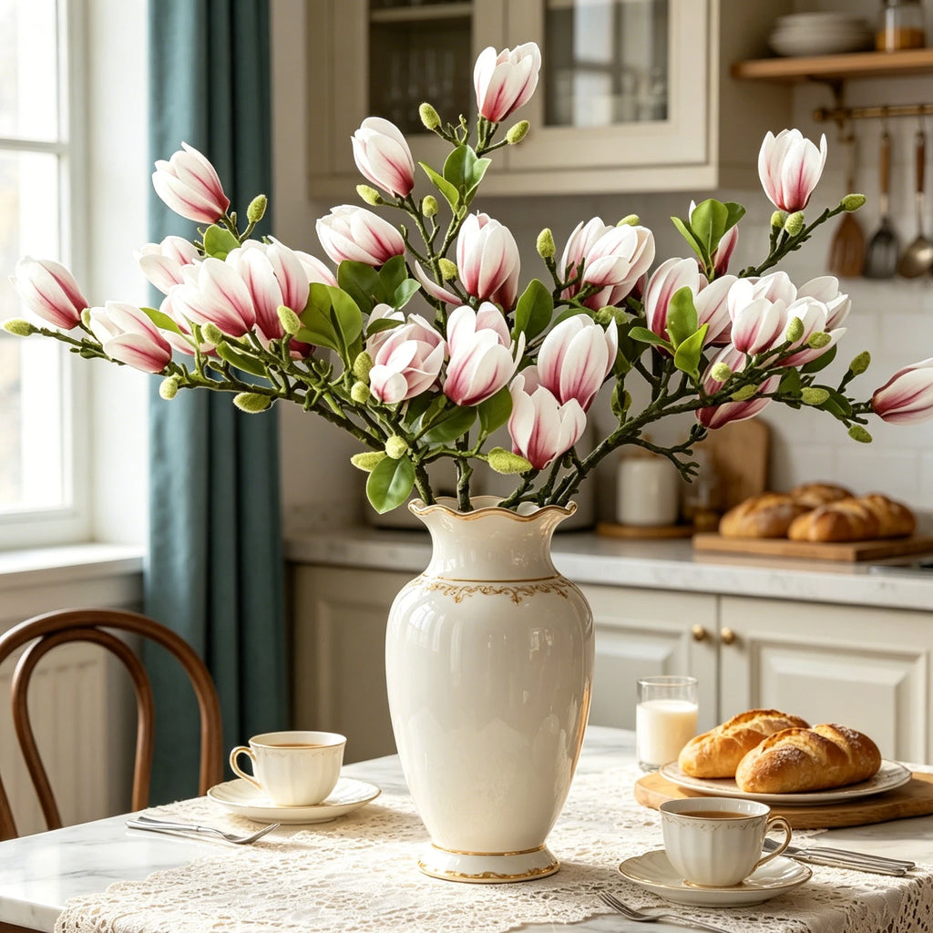 Silk Magnolia Artificial Flower Bouquet – Wedding & Home Decor Artificial Silk Flowers Babs