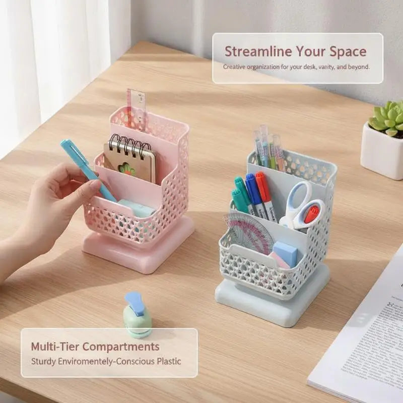3-Tier Hollow Pen Holder & Phone Stand Desktop Organizer Desktop Pen Organizer Babs