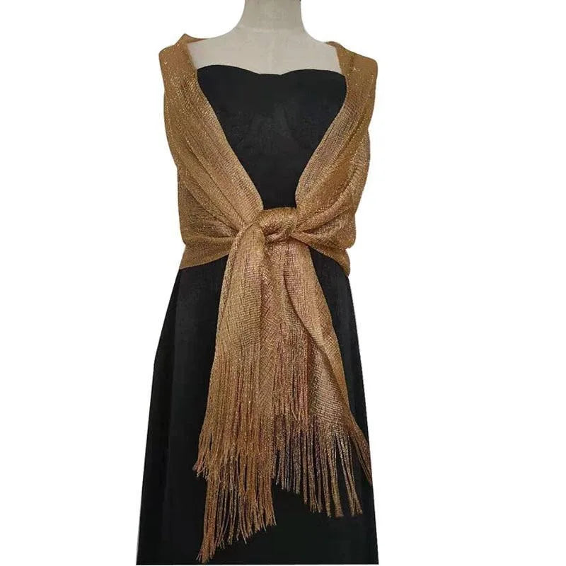 Gold Silver Tassel Shawl Scarf – Bridal & Evening Wrap Evening Wrap Shawl Babs golden