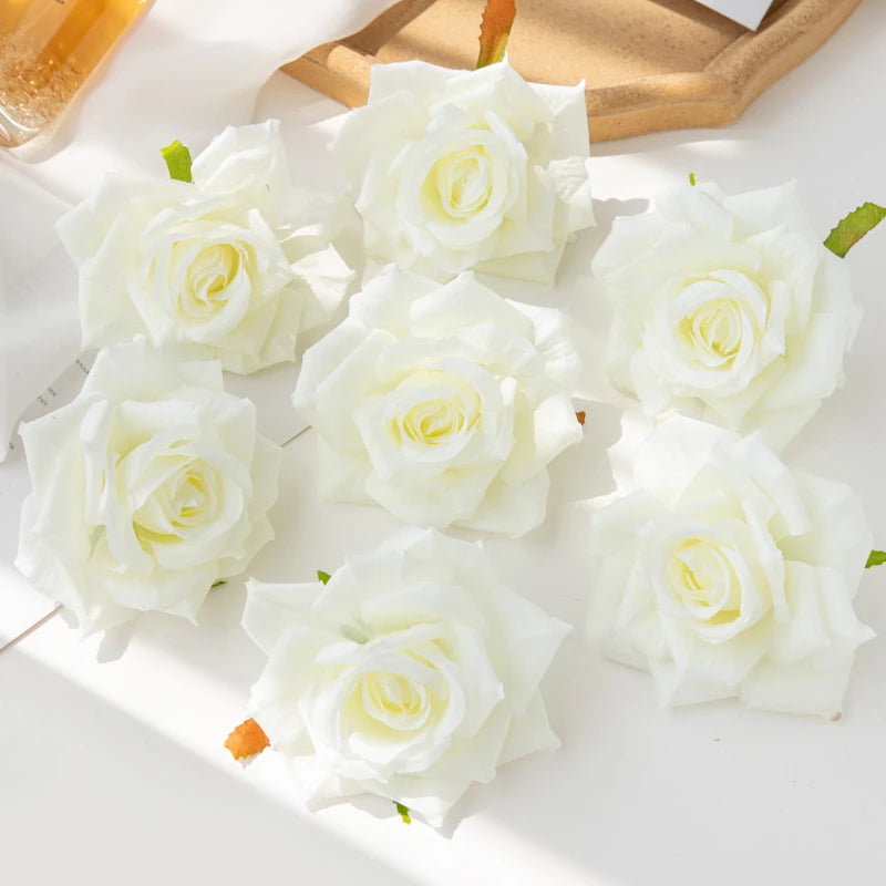 Silk Rose Artificial Flower Heads – Wedding & Home Décor Artificial Silk Flowers Babs WHITE 10 pcs
