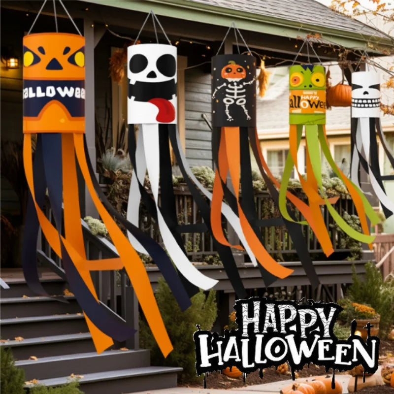 Halloween Windsock Flags – Ghost Pumpkin Skeleton Outdoor Decor Halloween Windsock Flag Babs