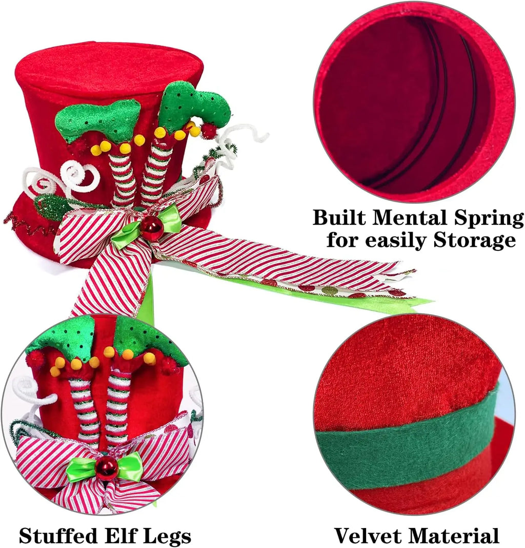 Christmas Tree Topper Velvet Hat – Elf Legs & Bowknot Decor Christmas Tree Topper Babs