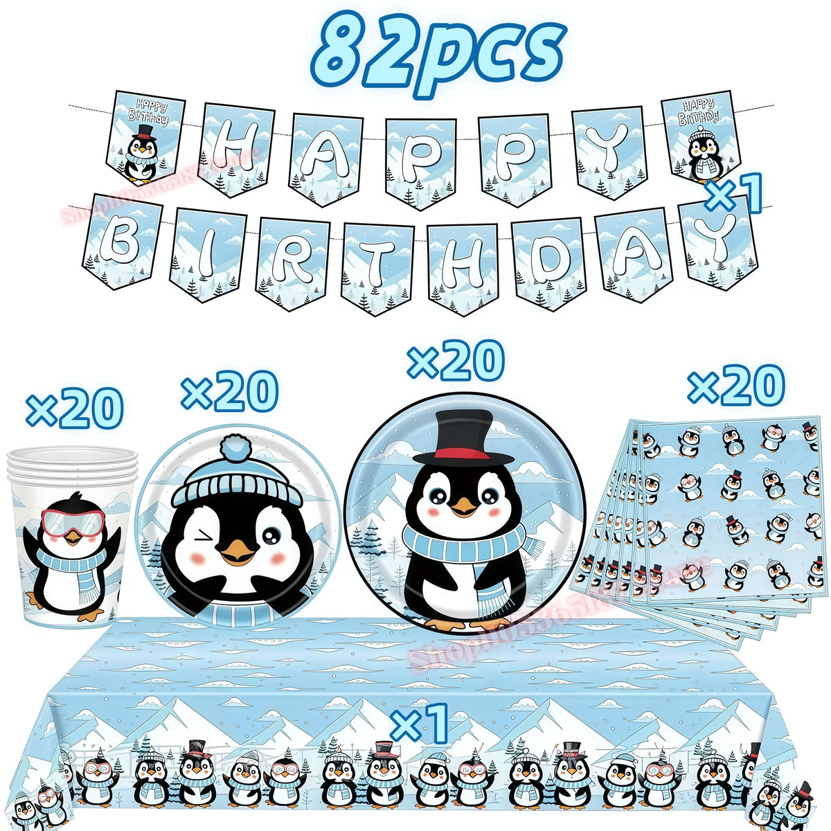 Penguin Theme Birthday Party Decoration Set – Banner, Plates & Cups Party Decoration Set Babs 82pcs others