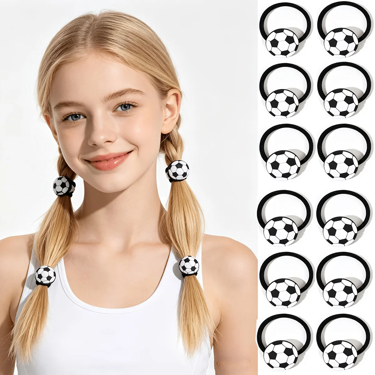 12pcs Football Elastic Hair Ties – Black & White Sport Set Sport Hair Ties Babs