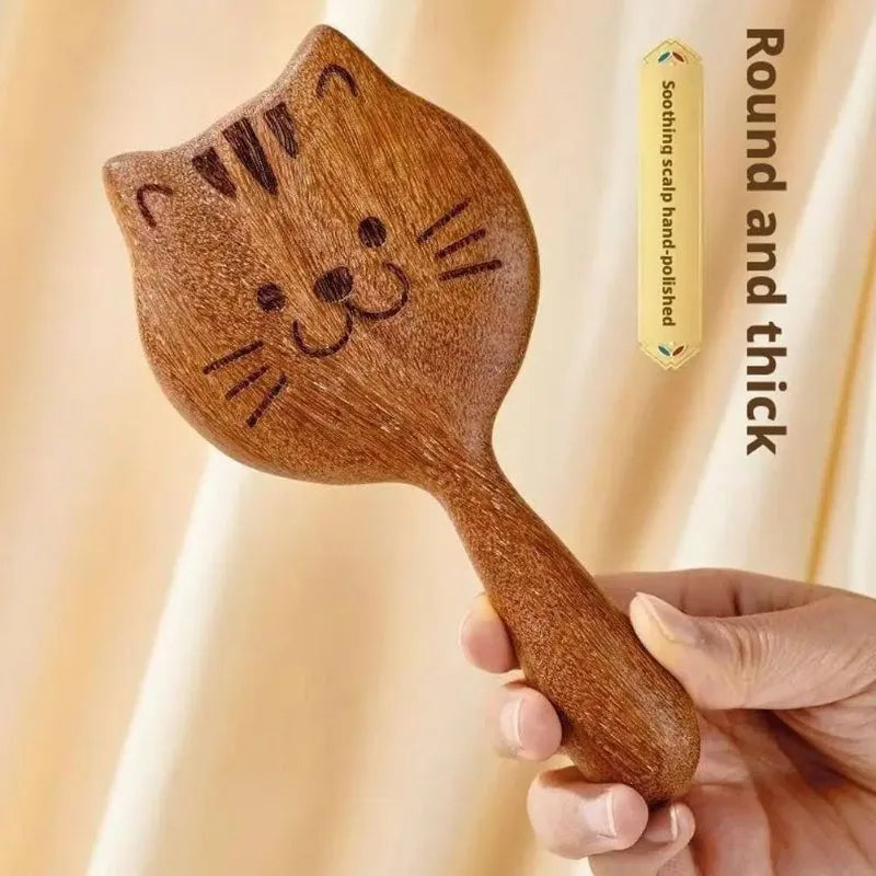 Cat Sandalwood Detangling Massage Comb – Thick Tooth Hair Care Hair Massage Comb Babs