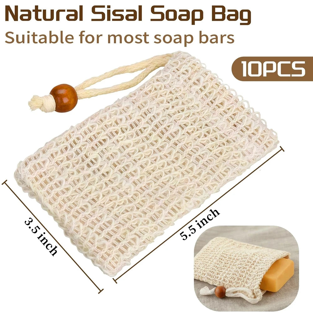 10-Pack Sisal Soap Saver Bags – Exfoliating Shower Scrubber Soap Saver Bag Babs 10Pcs Pack
