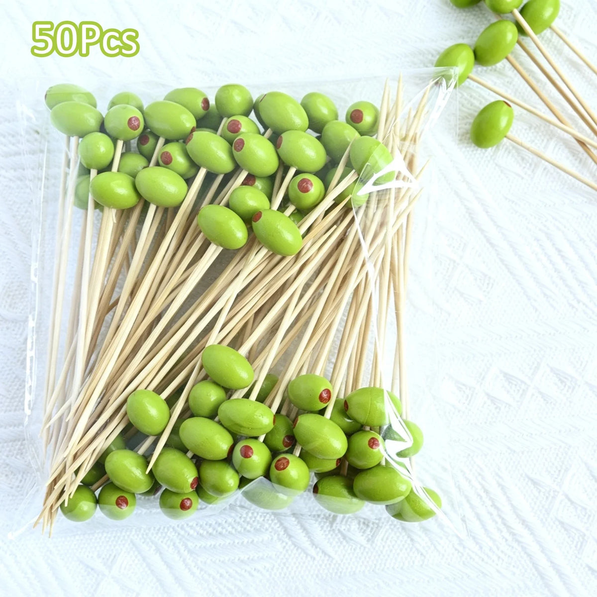 3D Olive Bamboo Cocktail Picks – Party & BBQ Toothpicks Cocktail Party Picks Babs 50Pcs