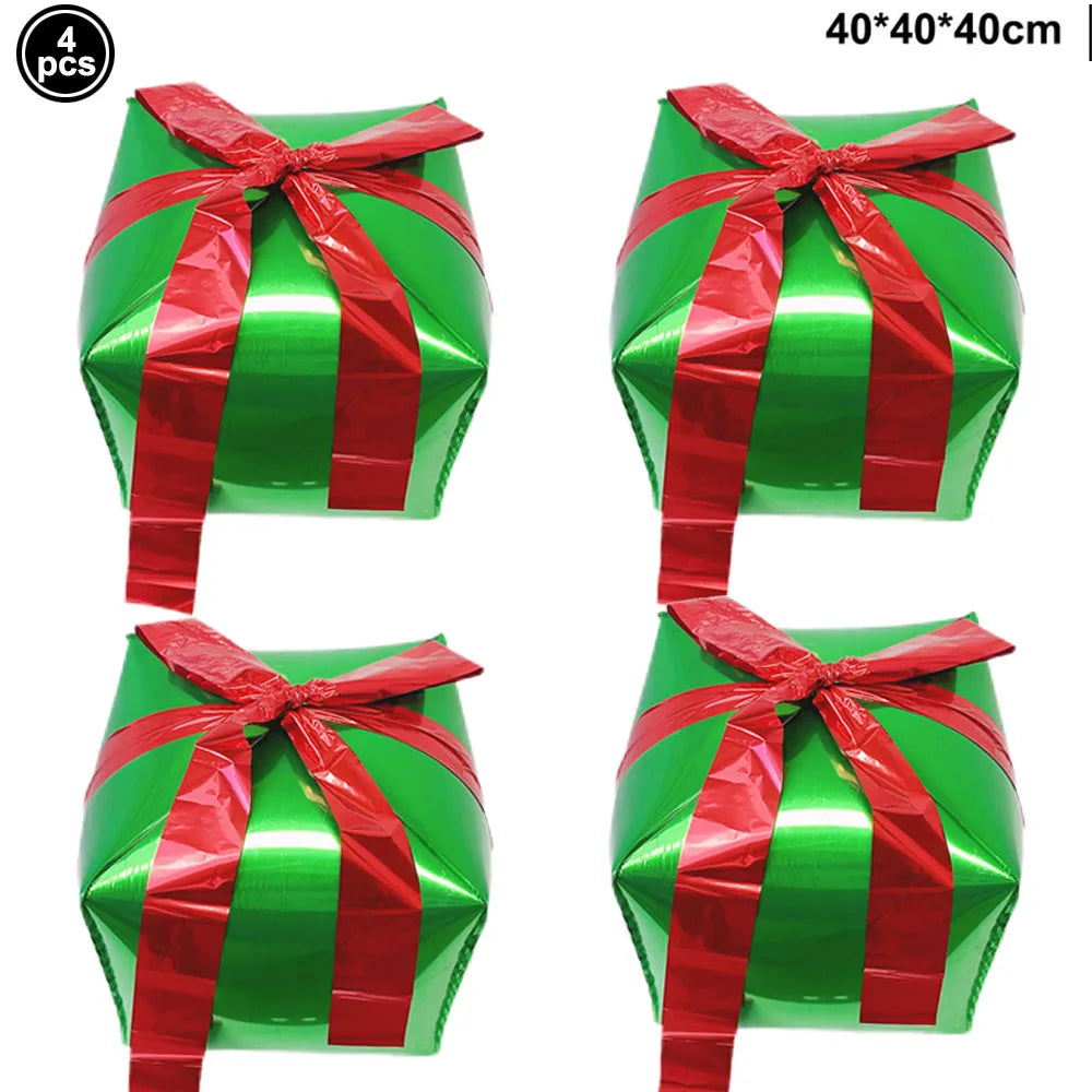 Christmas Gift Box Foil Balloons Red Green Gold Silver 2/4pcs Foil Party Balloons Babs light green As pictures show