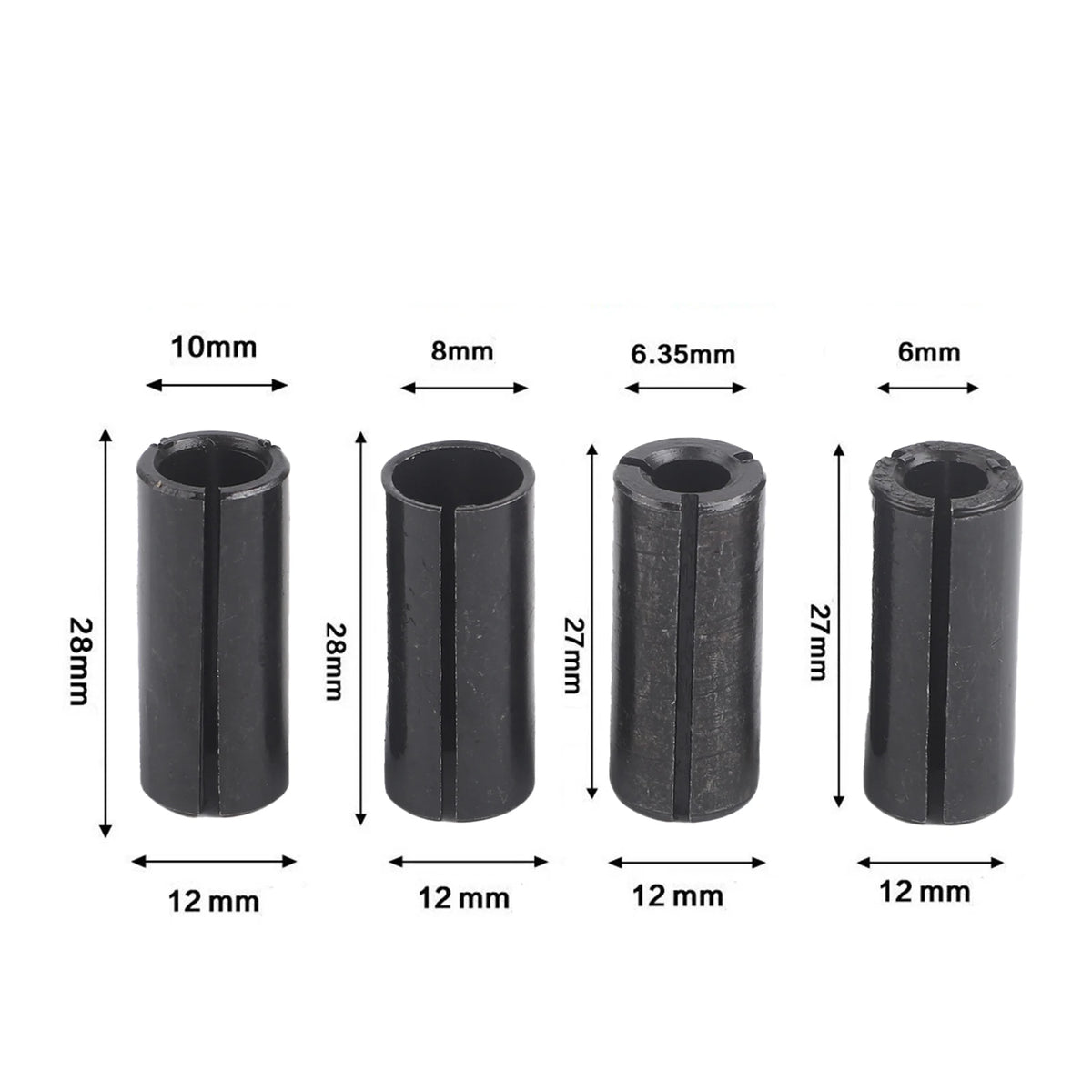 4pcs CNC Router Collet Adapter 12mm to 6/6.35/8/10mm Collet Adapter Set Babs