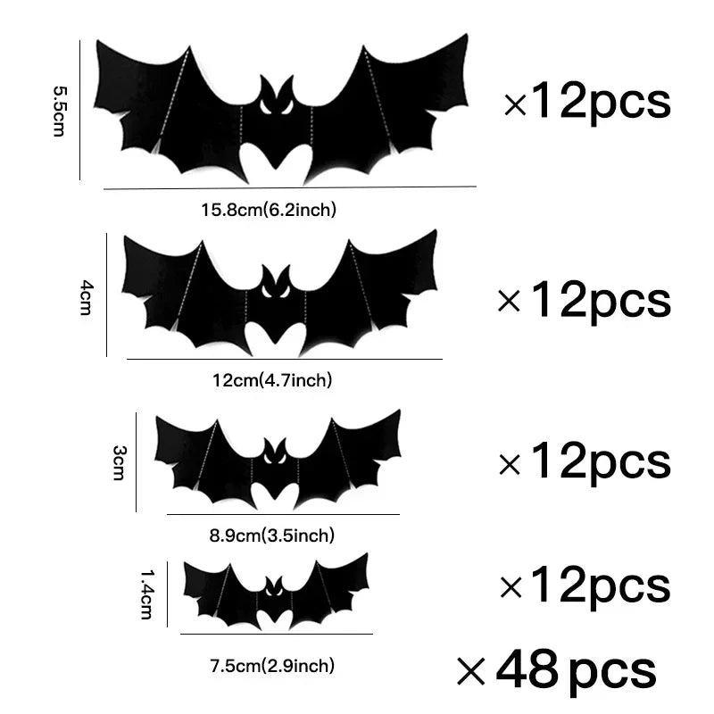 3D Hollow-Out Bat Wall Stickers – Halloween Decor Decals Halloween Wall Stickers Babs Style A 1Bag