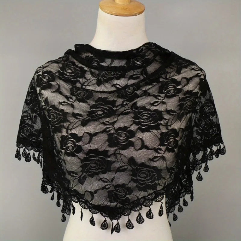 Embroidered Mantilla Lace Veil Church Prayer Shawl Scarf Lace Veil Shawl Babs black