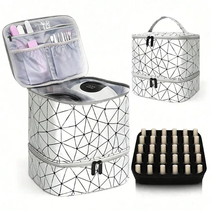 Double-Layer Nail Polish & Essential Oil Travel Organizer Bag Nail Polish Organizer Babs White