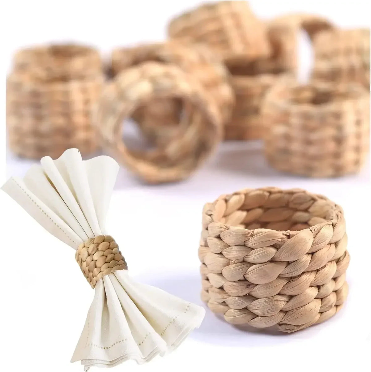 Handwoven Water Hyacinth Napkin Rings – Braided Round Holders Napkin Rings Babs