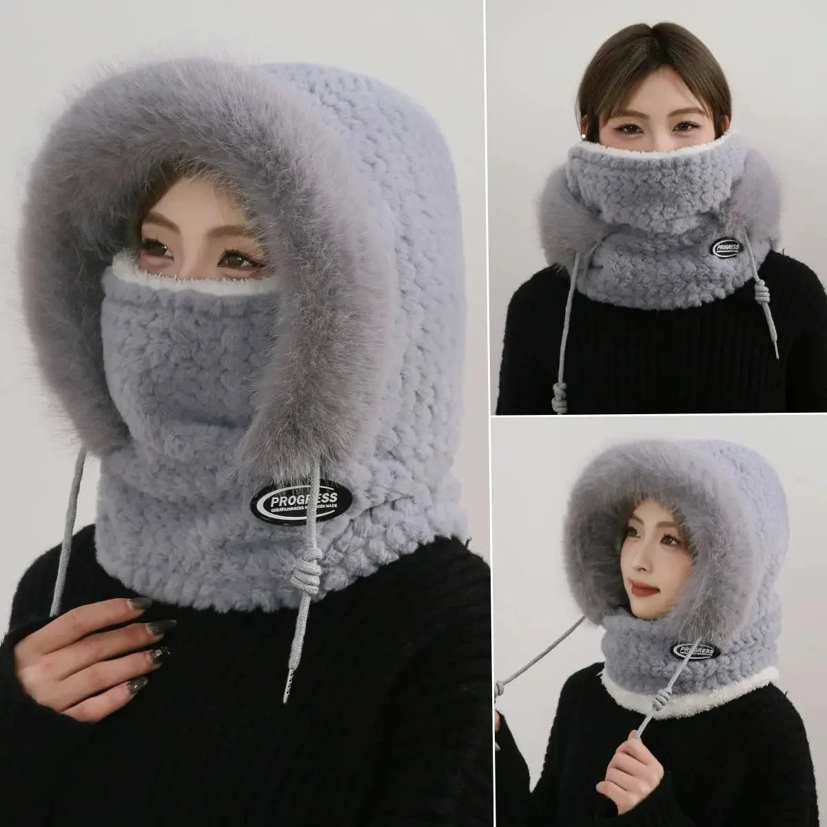 Women's Thermal Plush Hat Hood Scarf & Mask | Windproof Winter Hat Hood Scarf Babs G