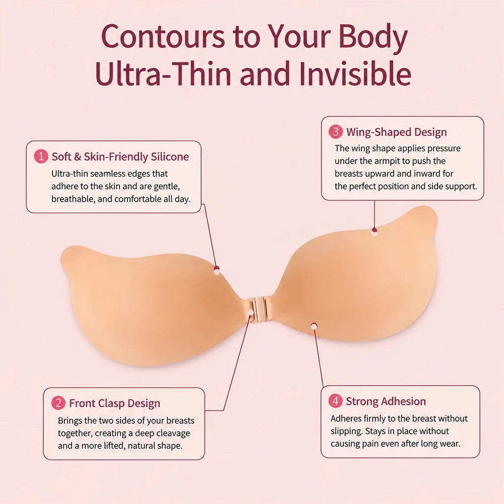 Women's Strapless Sticky Bra – Silicone Push-Up Nipple Cover Adhesive Silicone Bra Babs
