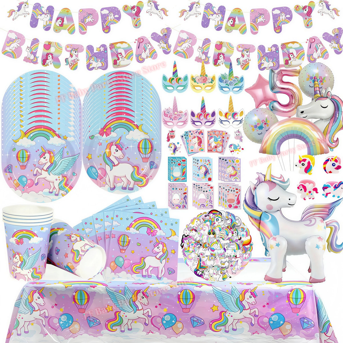 Girls Unicorn Birthday Party Decorations – 3D Balloons & Supplies Party Decoration Set Babs