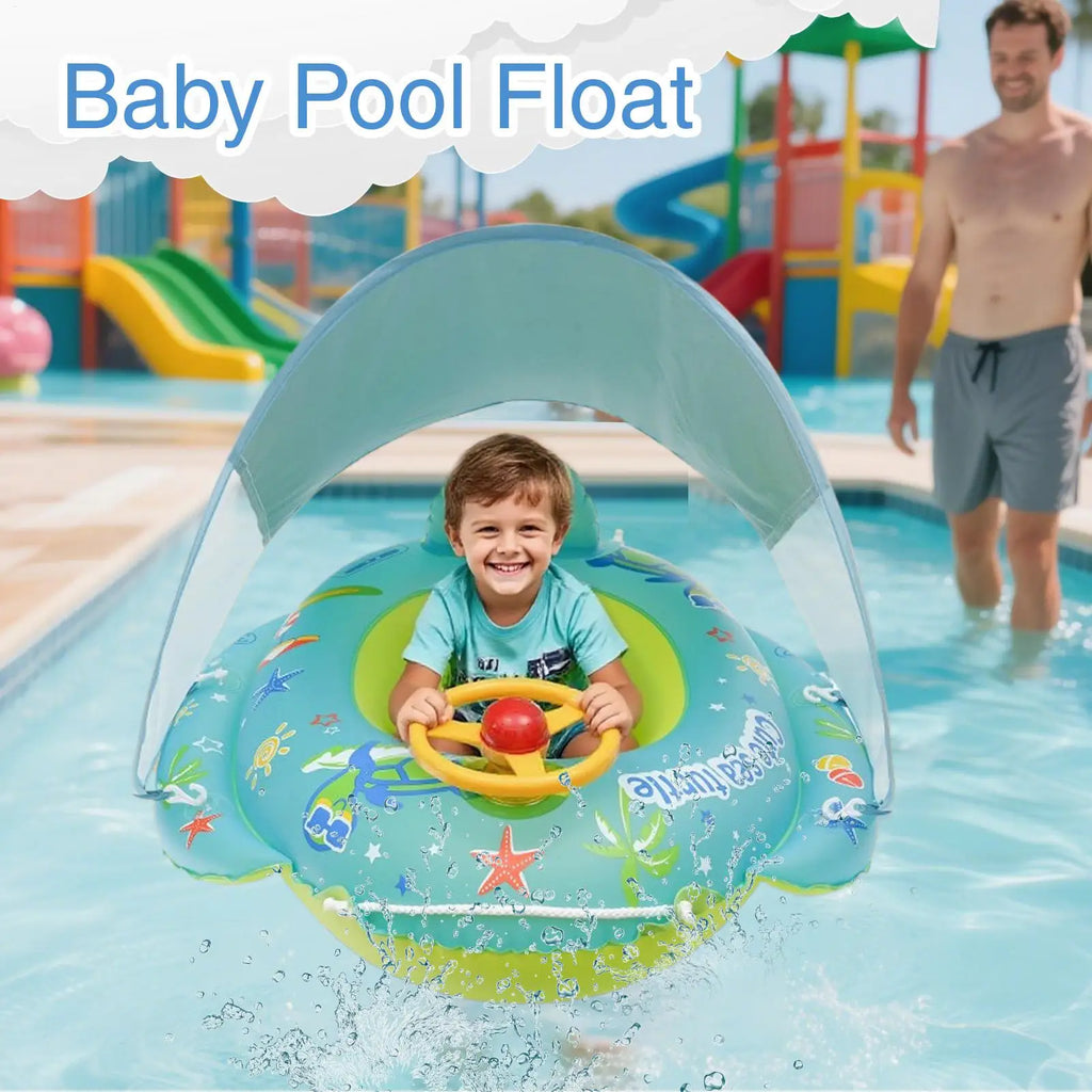 Kids Inflatable Pool Float with Sunshade Canopy & Steering Wheel Kids Pool Float Babs