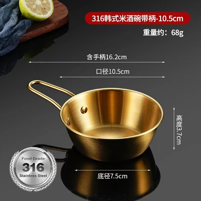 304 Stainless Steel Korean Bowl with Handle – Gold Finish Stainless Steel Bowl Babs Gold-1