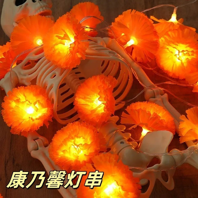 5 Ft LED Orange Marigold Garland Lights | Halloween & Diwali Decor LED Garland String Lights Babs