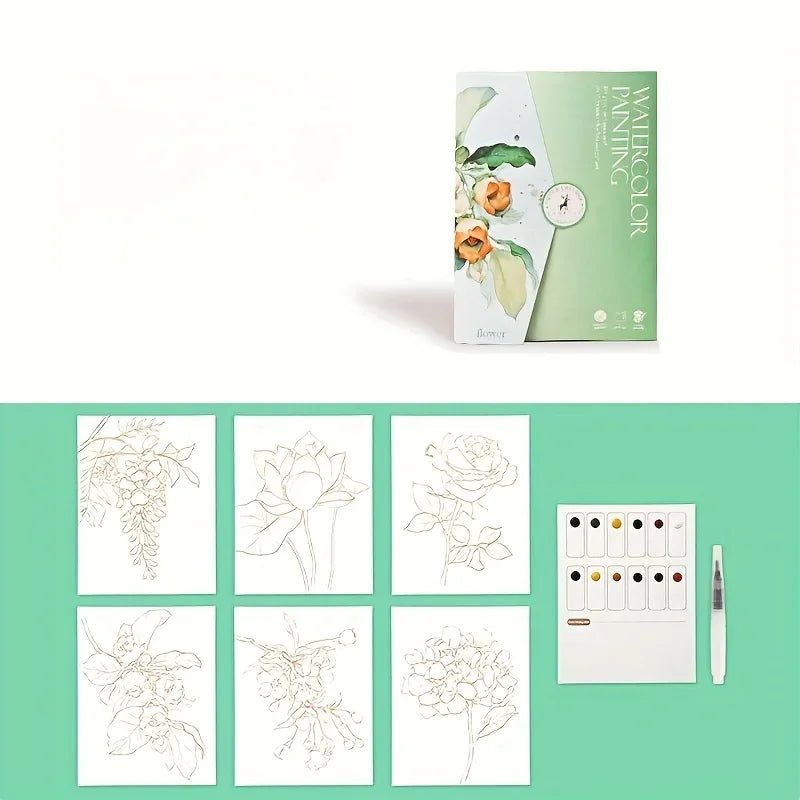 Creative Watercolor Painting Set – Paper, Pen & Pigments | 4 Styles Watercolor Art Set Babs light green