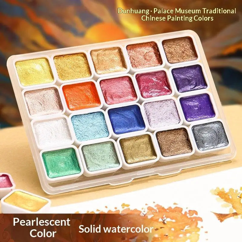 20-Color Metallic Pearlescent Solid Watercolor Paint Set Watercolor Paint Set Babs