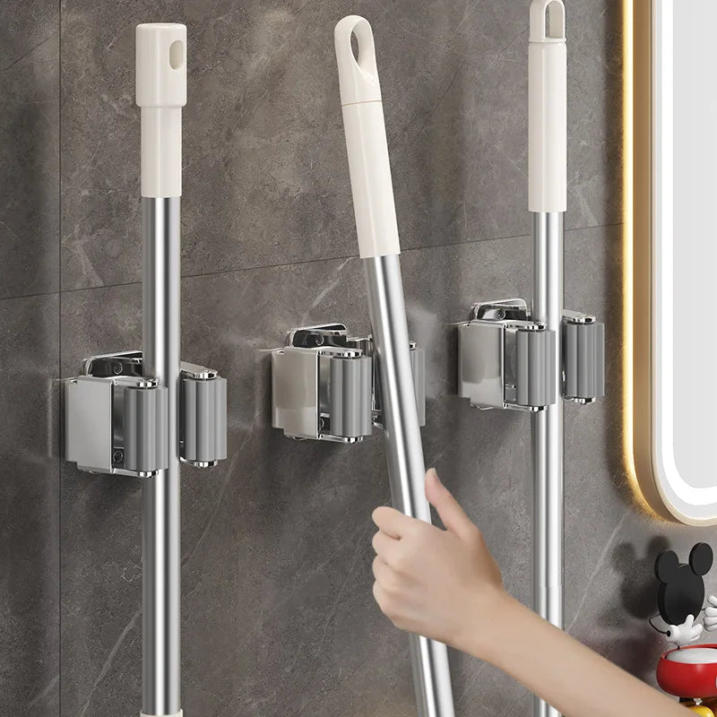 Stainless Steel Wall-Mounted Mop & Broom Clip Holder Rack Mop Broom Holder Babs
