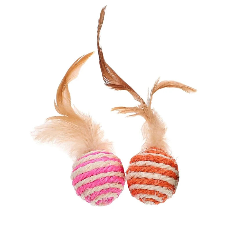 Sisal Feather Ball Cat Scratch Toys – Pack of 1/2/5/10 Cat Scratch Toy Babs 2Pcs Random color