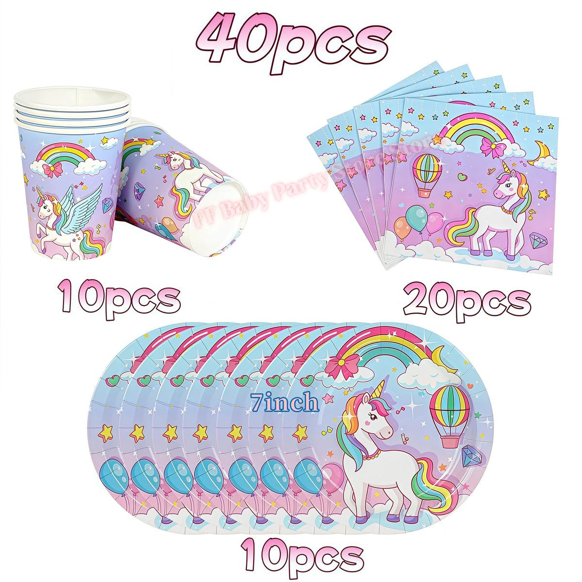Girls Unicorn Birthday Party Decorations – 3D Balloons & Supplies Party Decoration Set Babs 40PCS others
