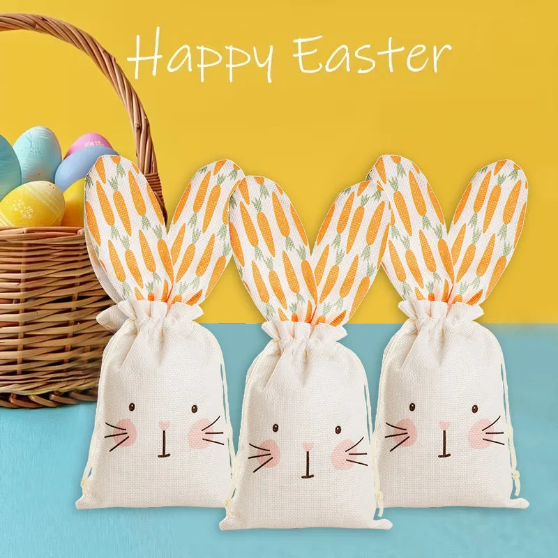 Rabbit Carrot Linen Drawstring Gift Bags – Easter & Party Linen Gift Bags Babs