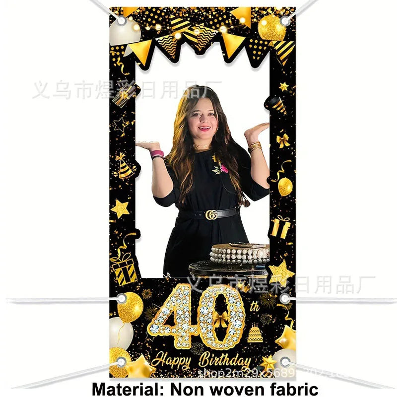40th Birthday Party Decorations – Black & Gold Tableware Set Birthday Party Set Babs Cloth Photo frame
