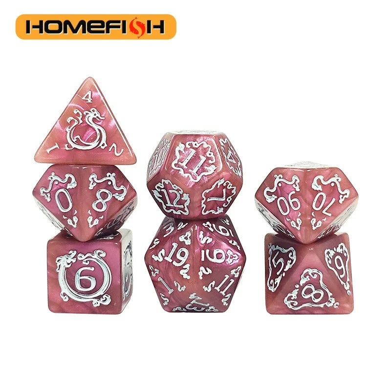 7-Piece Dragon Pattern Polyhedral DND Dice Set – D&D TRPG RPG Dice Set Babs
