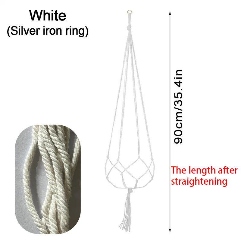 Woven Hanging Flower Pot Net Planter Basket Hanger Rack Hanging Planter Net Babs White