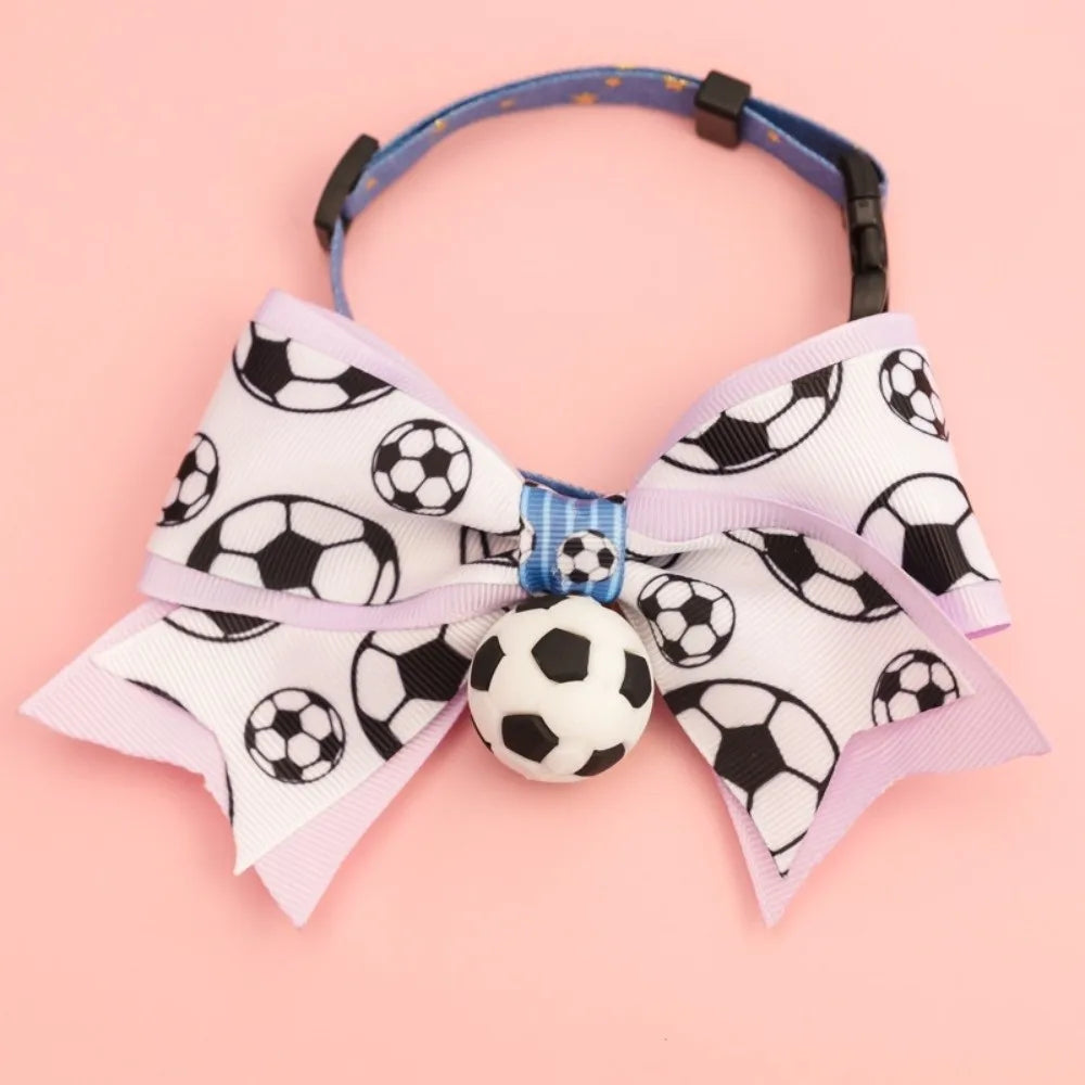 Soccer Football Pet Collar & Bow Tie – Adjustable, Safe Pet Collar Costume Babs Purple S 1-7kg