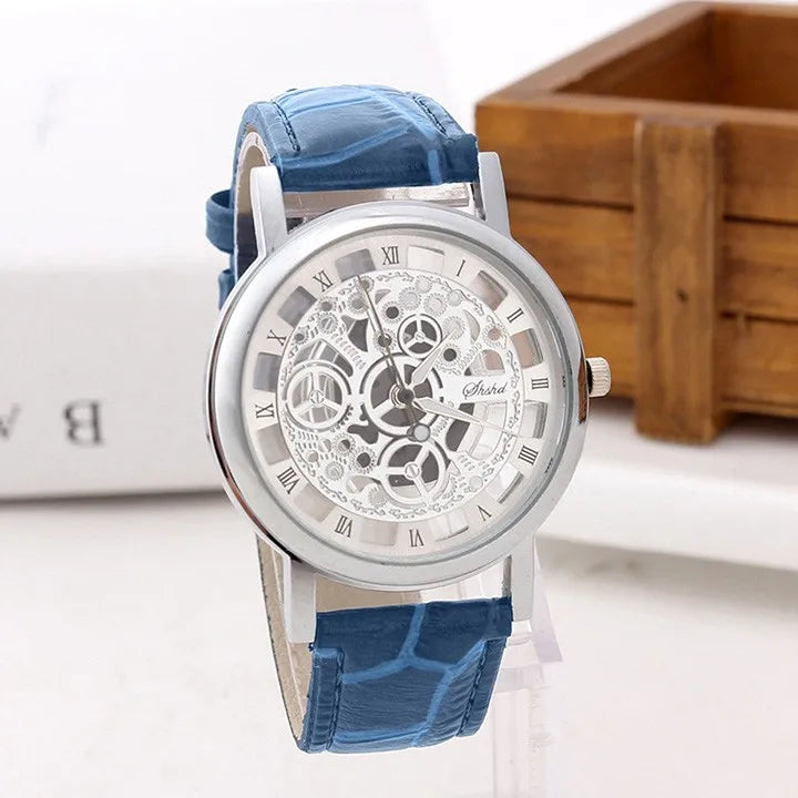 Men's Skeleton Quartz Watch | Leather Strap, Roman Numeral Dial Men's Quartz Watch Babs C