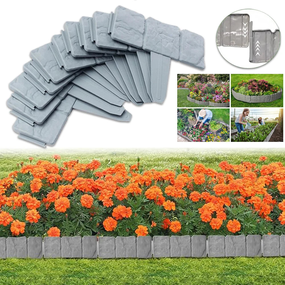 No-Dig Garden Edging Borders – Imitation Stone Lawn Fence 10/20Pcs Garden Edging Borders Babs