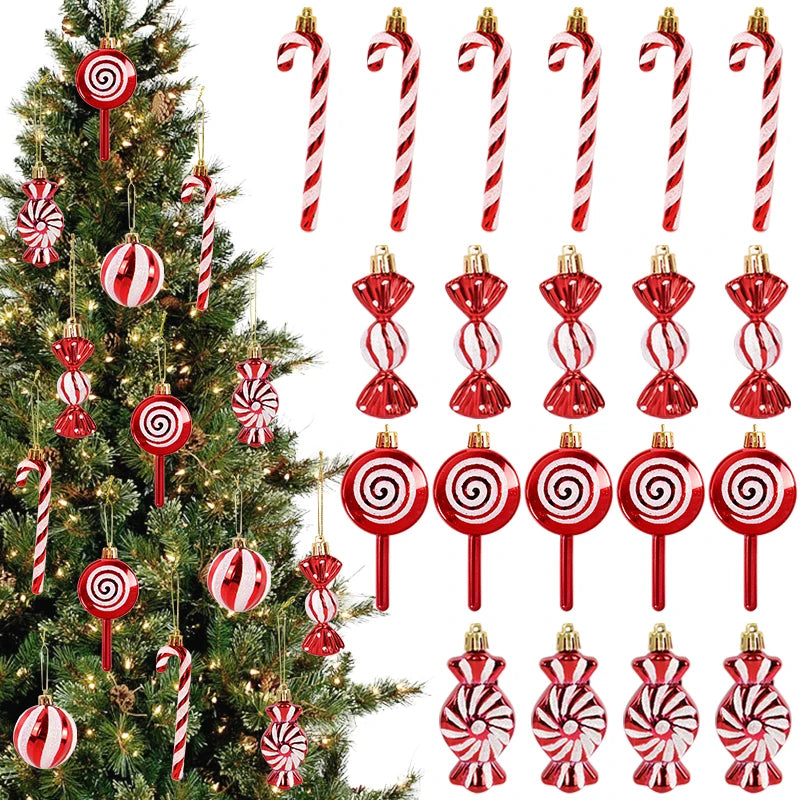 6Pcs Christmas Candy Cane Lollipop Tree Ornaments Set Christmas Ornaments Babs
