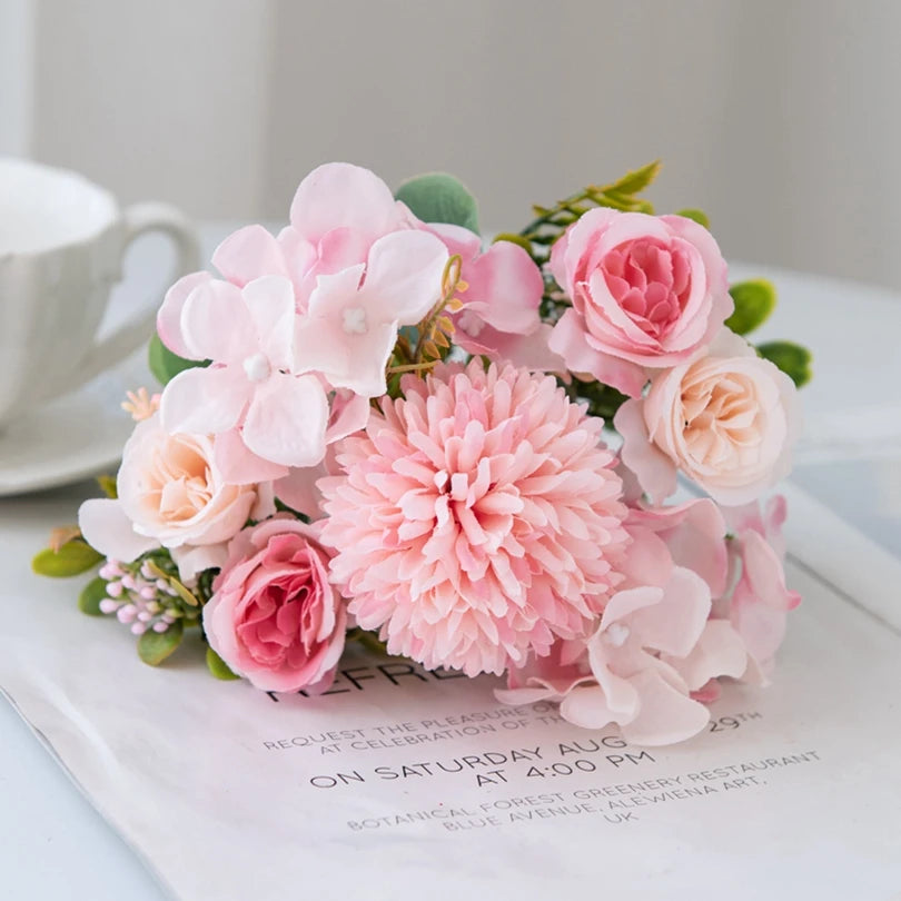 Silk Rose & Chrysanthemum Artificial Bouquet – Wedding Décor Artificial Flower Bouquet Babs Pink 1 PC