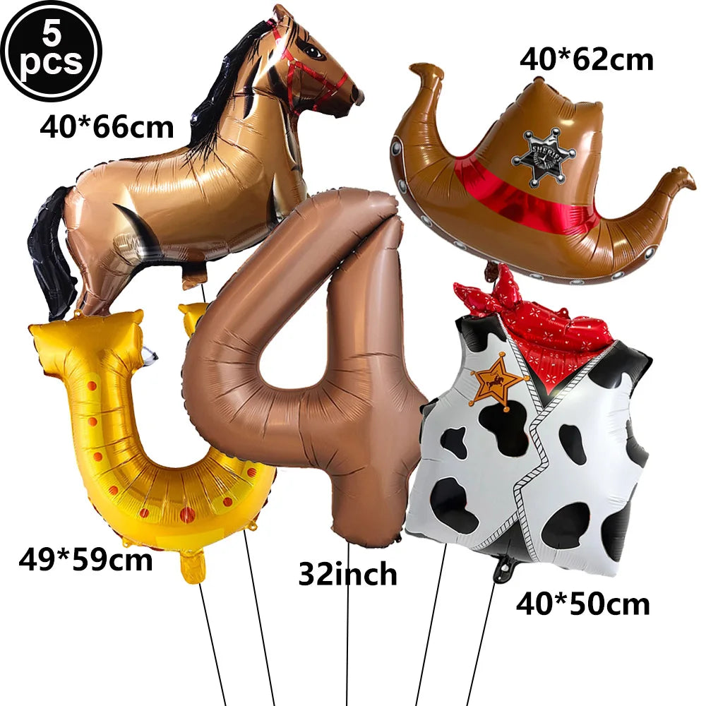 5-Pc Western Cowboy Foil Balloon Set | Rodeo Birthday Party Decor Party Foil Balloons Babs iridescent As pictures show