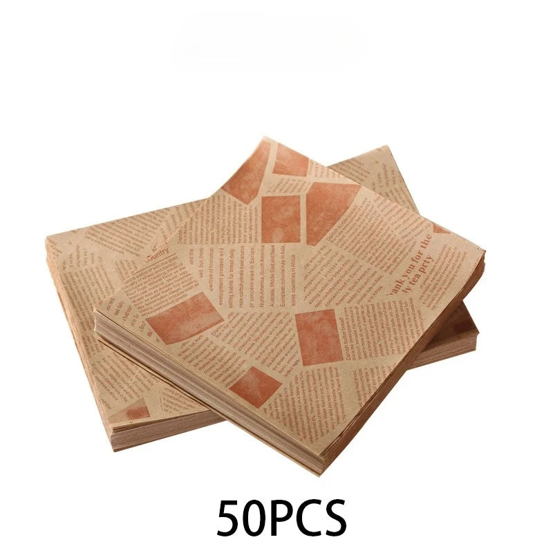 50 Pcs Oil-Proof Food Wrapping Paper – Baking & Burger Sheets Food Wrapping Paper Babs