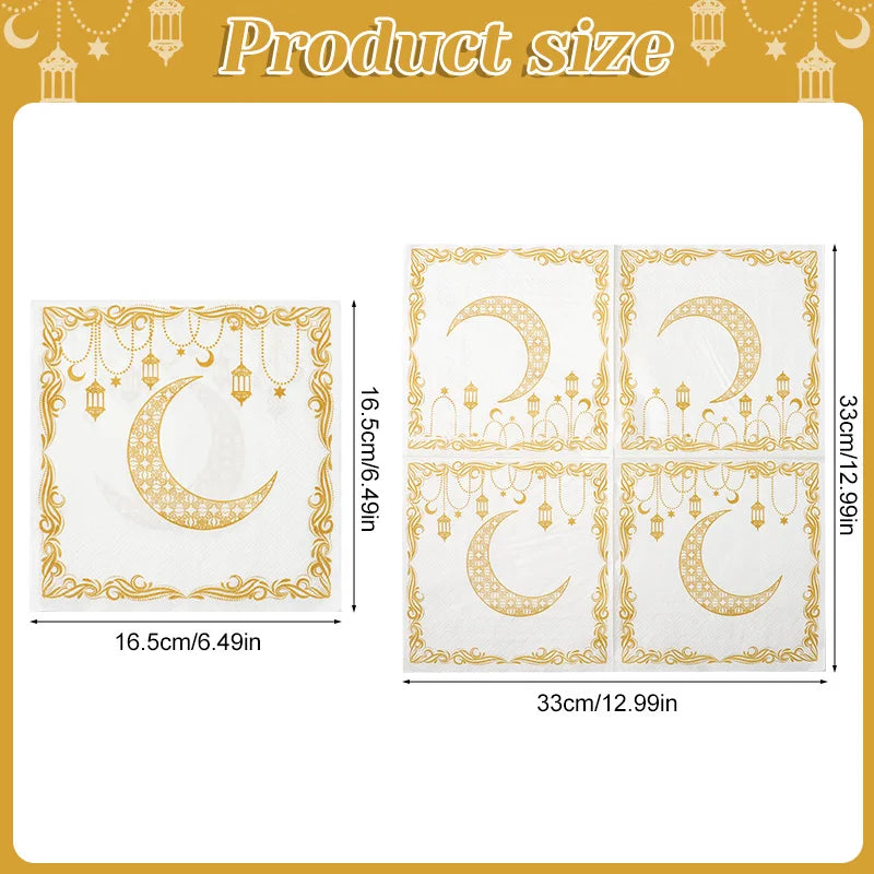 20Pcs Ramadan Paper Napkins Gold Moon Star Eid Party Décor Party Paper Napkins Babs